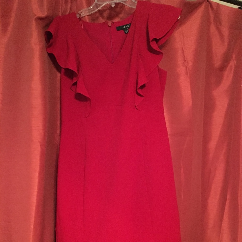 Lipstick Red Dress with Flutter Sleeve